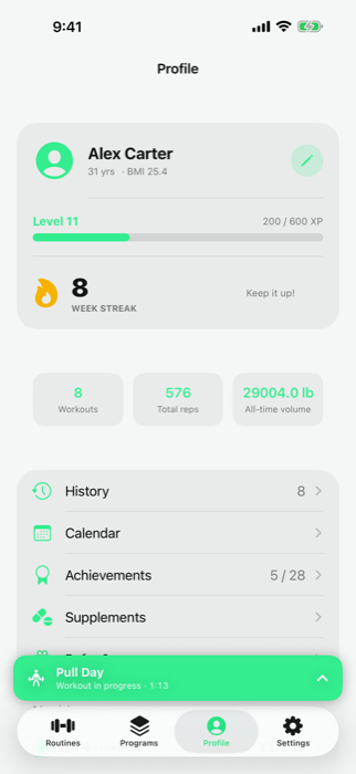 Levels, streaks and XP